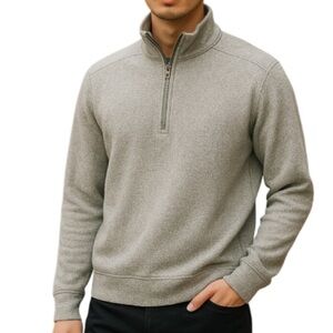 FAR WEST Mens Heather Grey Quarter Zip Sweater Jersey Knit Cabincore Gorpcore M